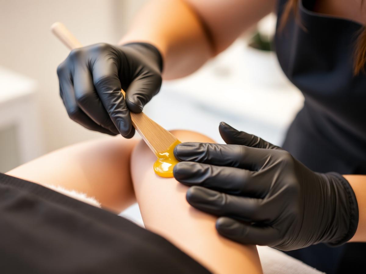 A Uni K Wax specialist applying wax during a professional waxing service